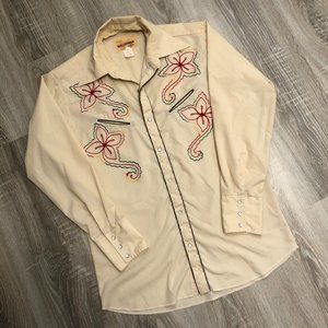 Sears Roughshod Vintage Western Snap Button Shirt Embroidered Cowboy Mens M